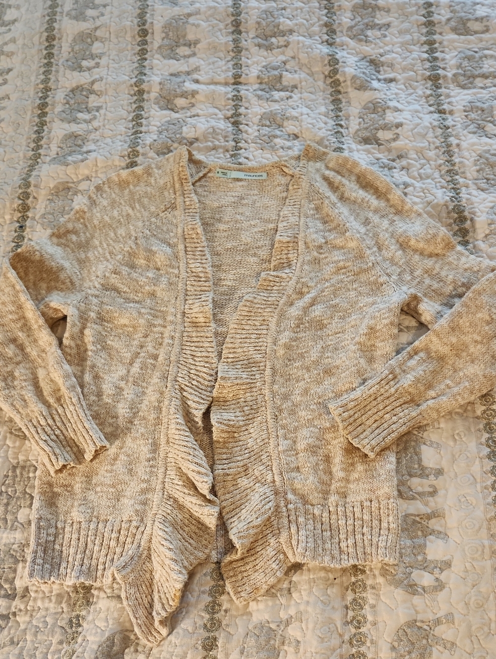 Maurices Beige Ruffle-Trim Open Cardigan